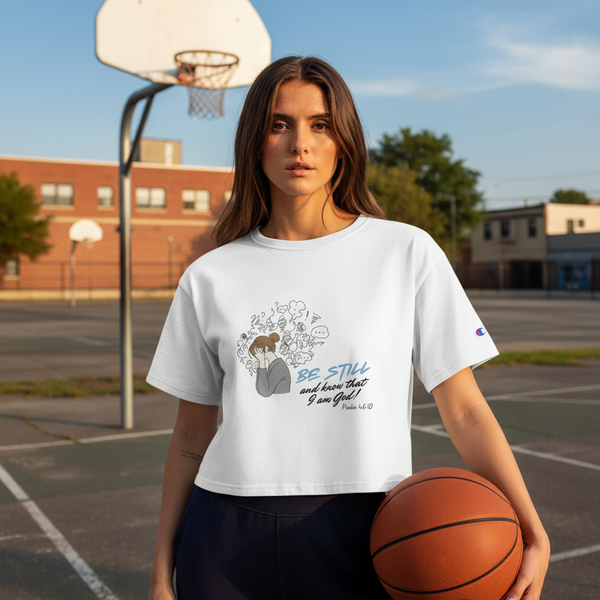 Be Still  and Know! Women's Cropped Heritage Crewneck T-Shirt - White